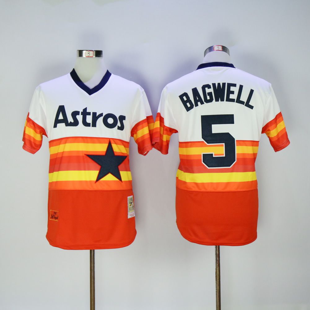 Men Houston Astros #5 Bagwell Orange Throwback 1980 MLB Jerseys